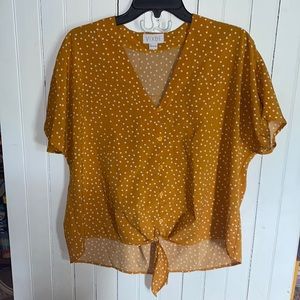 VIXBE Blouse Mustard Yellow Polka Dot Size M